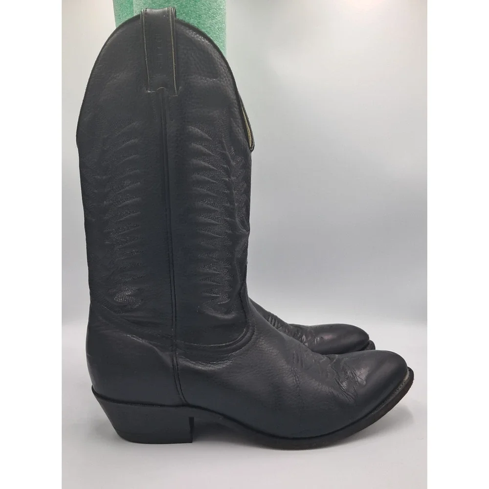 Size 11 - Vtg Boulet 9502 Sporty Black Deer Tan Leather Cowboy Western Rancher